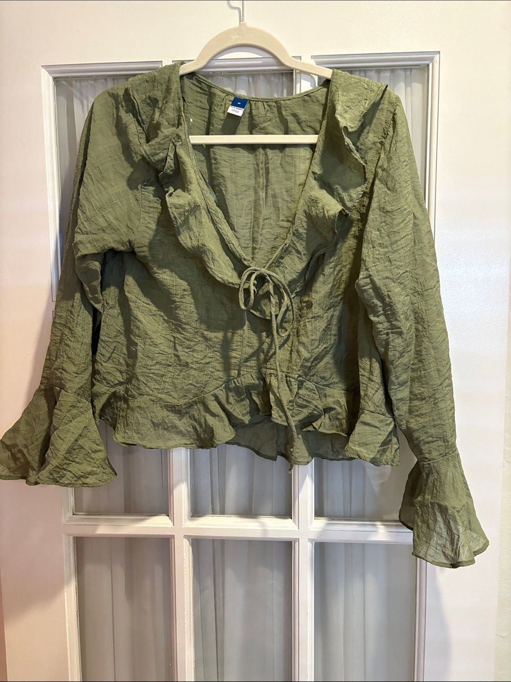 Old Navy Olive Green Ruffle Tie-Front Blouse